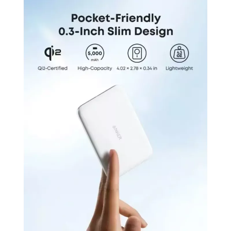 Draagbare oplader Anker A1665H21 5000mAh slank wit