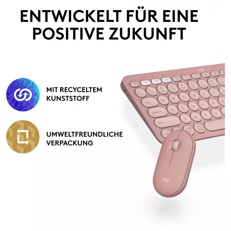 Logitech Pebble 2 Combo toetsenbord muis inclusief universele RF Wireless + Bluetooth QWERTZ Duits roze (920-012205)