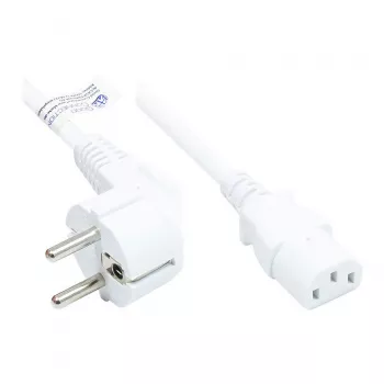 Netkabel randaarde stekker type E+F (CEE 7/7, haaks) naar C13 (recht), wit, 1,50 mm², 15 m, Good Connections® (P0130-W150)