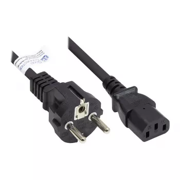 Netkabel randaarde stekker type E+F (CEE 7/7, recht) naar C13 (recht), zwart, 0,75 mm², 1,5 m, Good Connections® (P0030-S015)