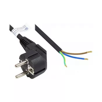 Netkabel contactstop type E+F (CEE 7/7, haaks) naar gestripte uiteinden, zwart, 1,00 mm², 3 m, Good Connections® (P0185-S030)