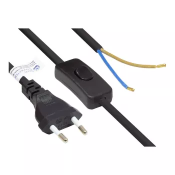 Euro-netkabel Euro-stekker type C (recht) naar gestripte uiteinden, met schakelaar, zwart, 0,75 mm², 1,5 m, Good Connections® (P0386-S015)