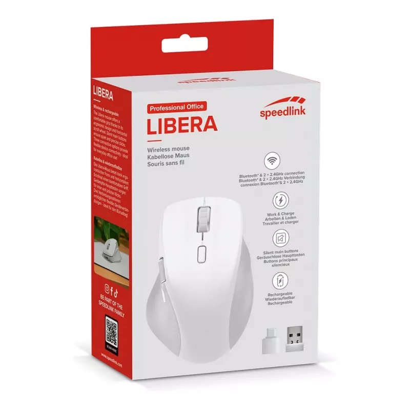 Speedlink LIBERA oplaadbare draadloze Bluetooth stille muis wit