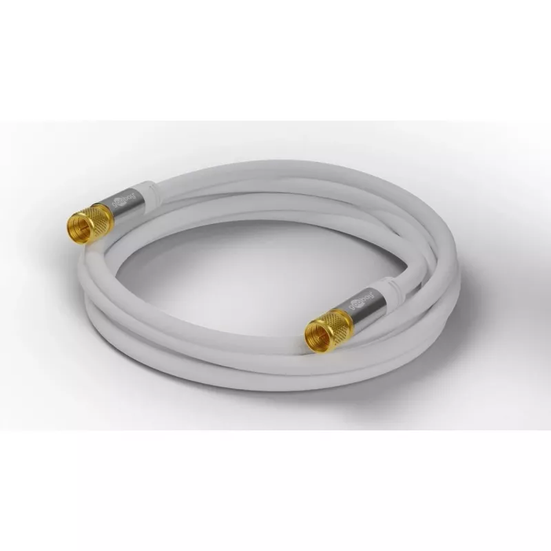 Goobay SAT-antennekabel (135-dB-type), 4-voudig afgeschermd, 2 m, wit – verguld, F-stekker > F-stekker (70600)