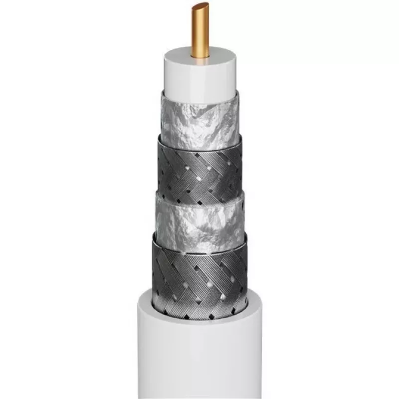 Goobay SAT-antennekabel (135-dB-type), 4-voudig afgeschermd, 2 m, wit – verguld, F-stekker > F-stekker (70600)