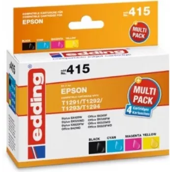 edding printercartridges EDD-415 zwart, cyaan, magenta, geel compatibel met EPSON T1295L, set