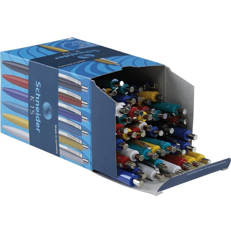 Balpen met clip, intrekbaar, Schneider K 15 blauw multicolour