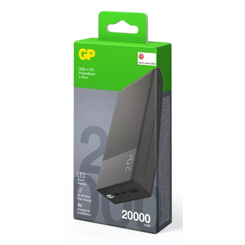 GP Battery GP PowerBank M2+ 20C 20000mAh 2xUSB-C/1xUSB-A zwart LED-ind. (GPPBM20CGYMSR287)