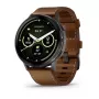 Smartwatch GARMIN Venu 4 45 mm (1,4 inch) AMOLED 454×454 px, Wi‑Fi, GPS, 8 GB, zwarte behuizing, bruine leren band