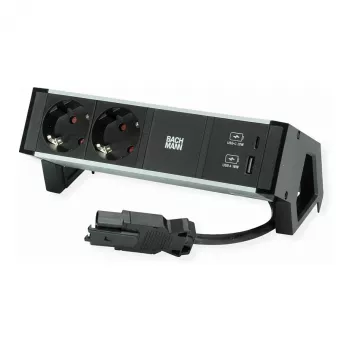 Stroommodule Bachmann DESK2 met 2x CEE7/3-stopcontacten en USB, 100W USB C/C, GST18 0,2m, zwart