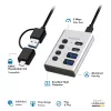 Hub USB 3.2 Gen 1, 4 poorten, USB-A/C, aan-/uitschakelaar