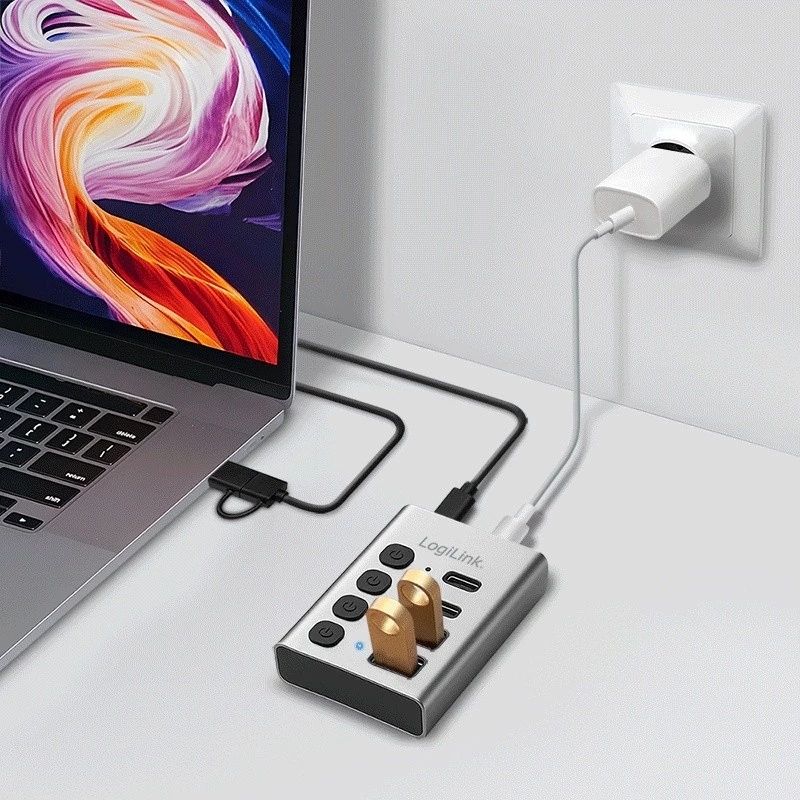 Hub USB 3.2 Gen 1, 4 poorten, USB-A/C, aan-/uitschakelaar