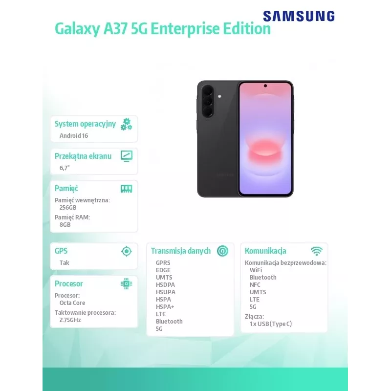 Smartphone Galaxy A37 5G 8/256GB Enterprise Edition zwart