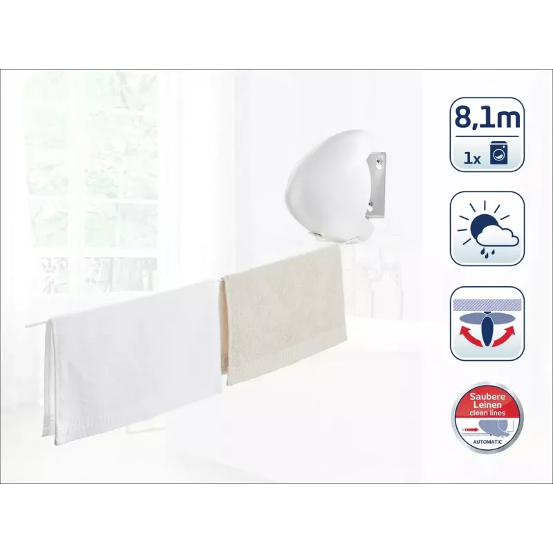 Wandwaslijn Leifheit Rollfix Single 80 Longline – ruimtebesparende uittrekbare drooglijn