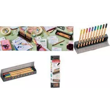 Fineliners Stabilo point 88 10-kleuren Click-set met kunststof etui en schrijfonderlegger (model 8810-5)