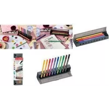 Viltstift-set Stabilo Pen 68 10-pack met kunststof etui en schrijfonderlegger (model 6810-7)