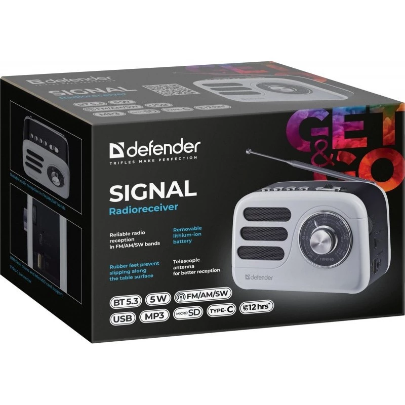 Draagbare luidspreker DEFENDER SIGNAL met FM/MP3/SD/USB en Bluetooth (5W, antenne)