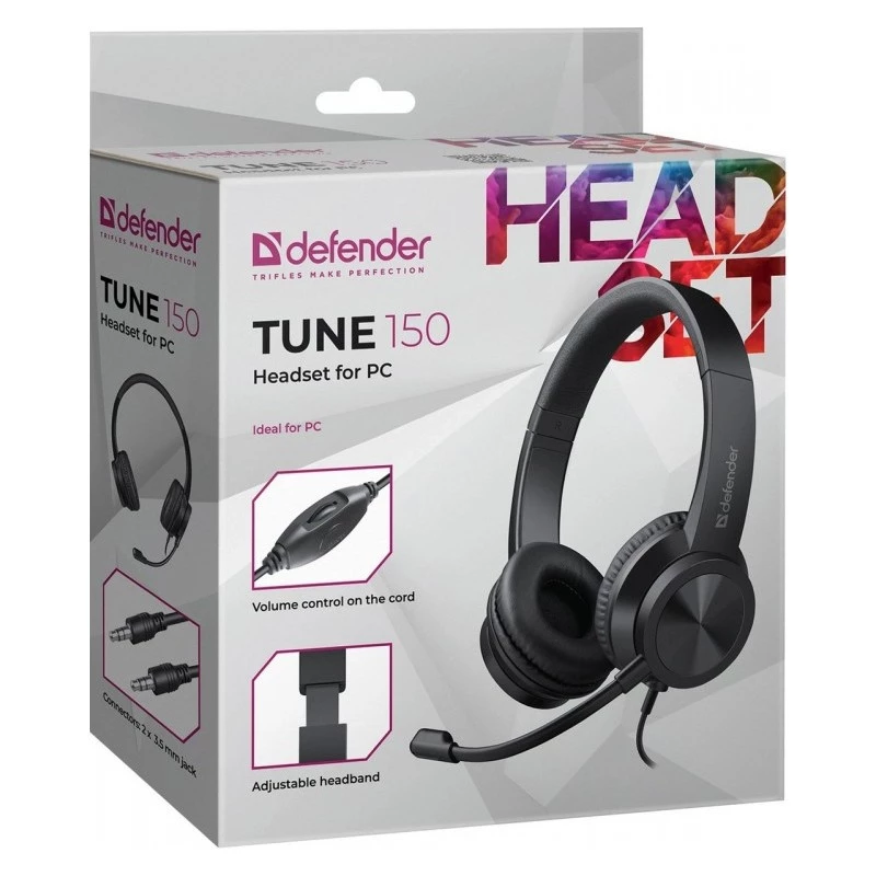 Bekabelde koptelefoon met microfoon DEFENDER tune 150 – zwart, bekabelde stereo-headset