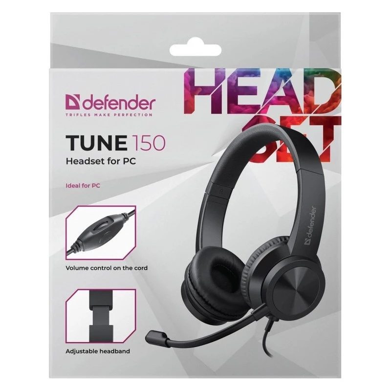 Bekabelde koptelefoon met microfoon DEFENDER tune 150 – zwart, bekabelde stereo-headset