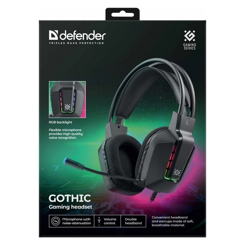 Bekabelde USB-gaming-headset DEFENDER GOTHIC RGB met microfoon, zwart