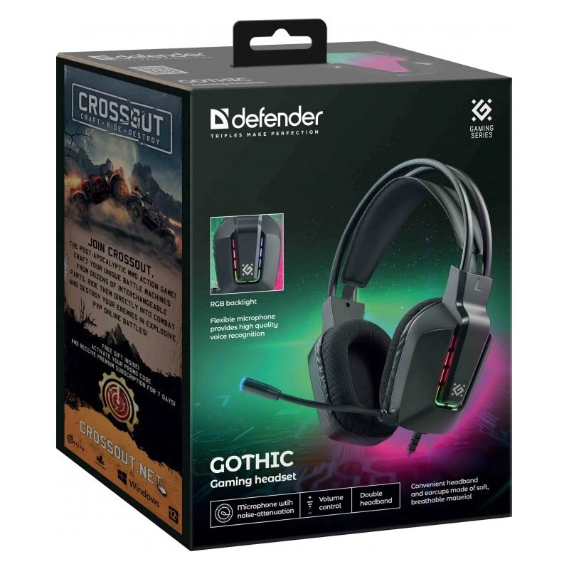 Bekabelde USB-gaming-headset DEFENDER GOTHIC RGB met microfoon, zwart
