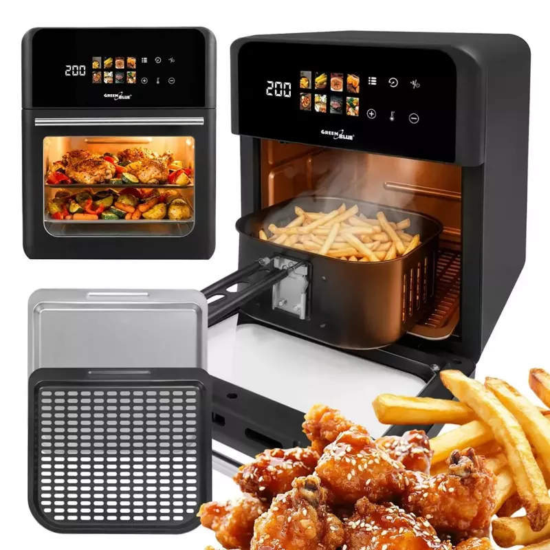 Heteluchtfriteuse GreenBlue GB950 1800W, 10 l inhoud, 8 programma's, touchbediening, timer, zwart
