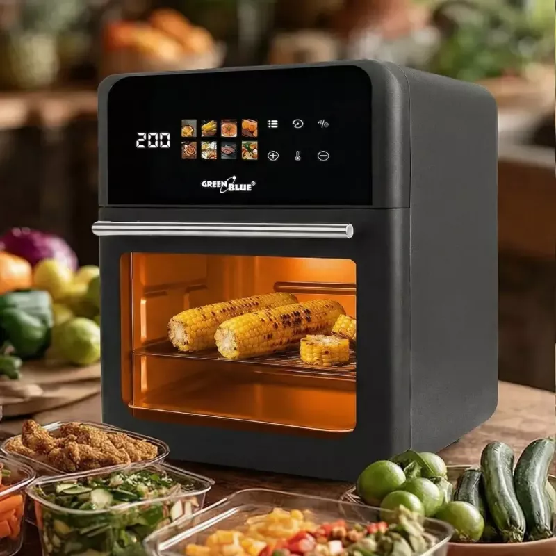 Heteluchtfriteuse GreenBlue GB950 1800W, 10 l inhoud, 8 programma's, touchbediening, timer, zwart