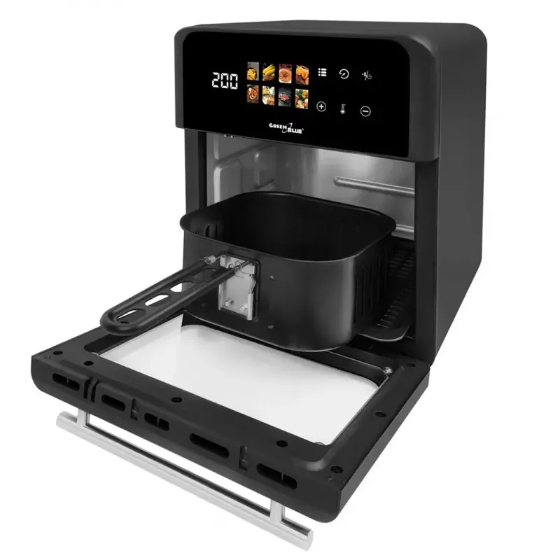 Heteluchtfriteuse GreenBlue GB950 1800W, 10 l inhoud, 8 programma's, touchbediening, timer, zwart