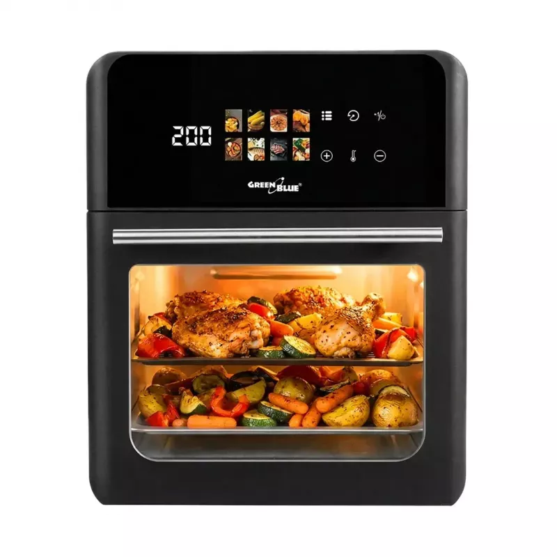 Heteluchtfriteuse GreenBlue GB950 1800W, 10 l inhoud, 8 programma's, touchbediening, timer, zwart