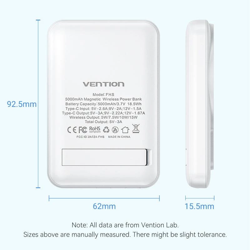 Powerbank draadloos 5000MAH 20W/MAGNETIC zwart FHSB0 Vention