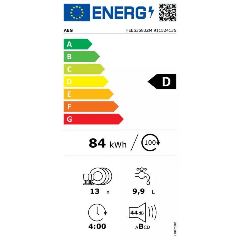 Volledig geïntegreerde vaatwasser AEG FEE53680ZM – 13 couverts, 60 cm, 44 dB, energieklasse D