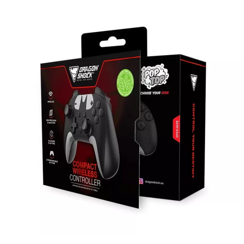 DragonShock PopTop Compact, gamepad, Nintendo Switch, terug-knop, D-pad, home-knop, reset-knop, draadloos, Bluetooth, USB Type-C