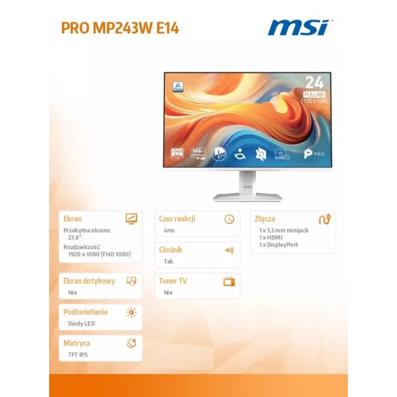 Monitor PRO MP243W E14 23,8 inch LED/FHD/vlak/144Hz/wit