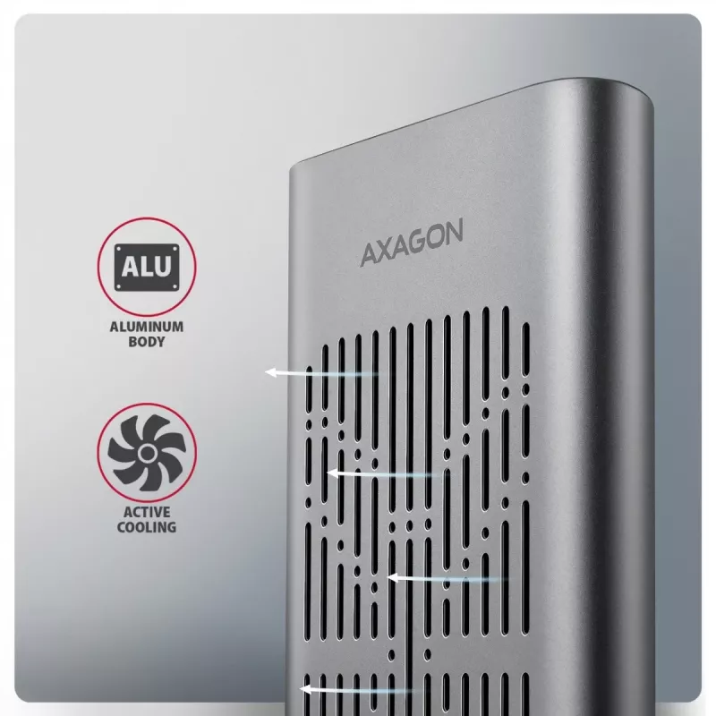Externe behuizing AXAGON EEM2-20GD USB-C 20 Gbps voor twee M.2 NVMe SSD's met hardwarematig klonen