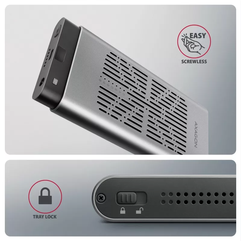 Externe behuizing AXAGON EEM2-20GD USB-C 20 Gbps voor twee M.2 NVMe SSD's met hardwarematig klonen