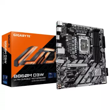 GIGABYTE B860M D3W moederbord - Intel Core Ultra-serie cpu's, 4+1+2 fasen VRM, tot 9066MHz DDR5, 2xPCIe 4.0 M.2, 1GbE LAN, USB 3.2 Gen 1