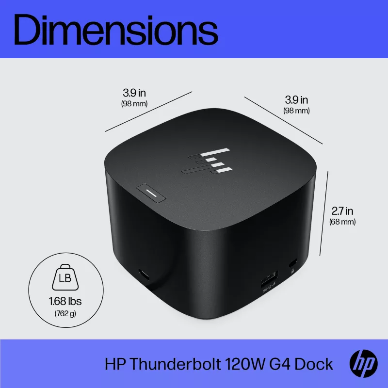 HP Thunderbolt Dock 120W G4, Kensington, China, Thailand, Taiwan, zakelijk, Windows 10, Windows 11, MacOS, 98 mm