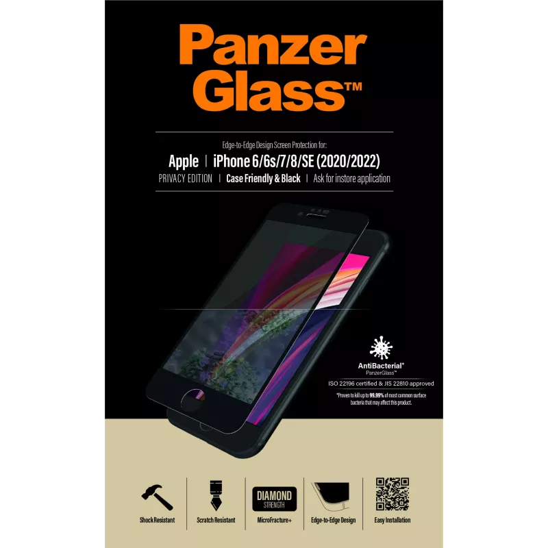 PanzerGlass® privacy-displayschermfolie iPhone SE (2020/2022) | 8 | 7 | 6 | 6s | rand-tot-rand