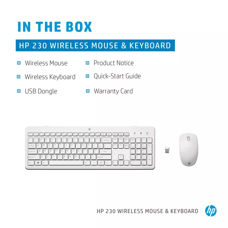 HP 230 draadloze muis-en-toetsenbordcombinatie, wit, muis inbegrepen