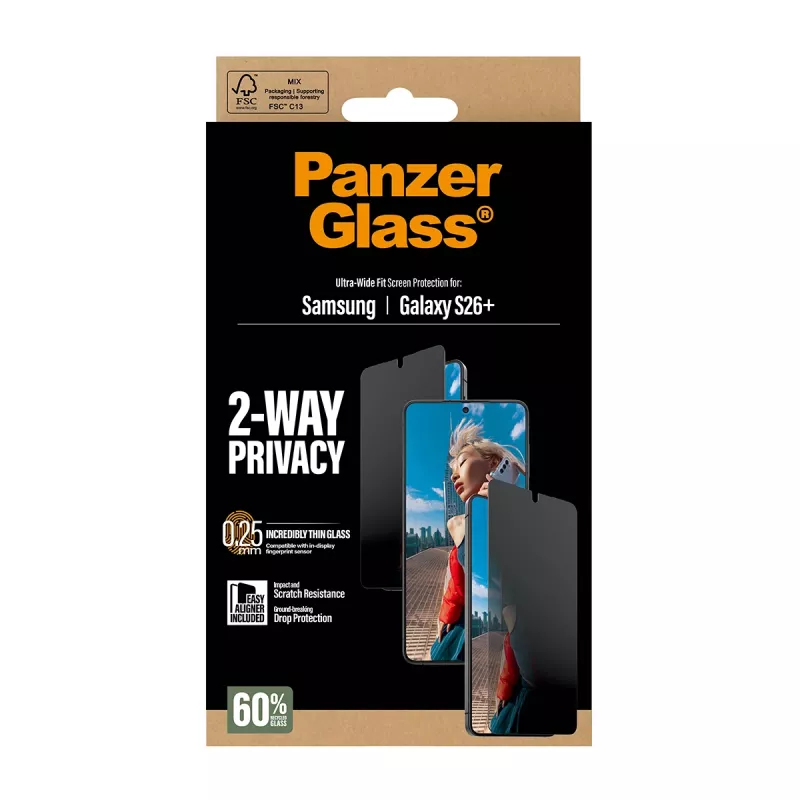 PanzerGlass® 2-weg privacy beeldschermbescherming Samsung Galaxy S26+ | Ultra-Wide Fit met EasyAligner