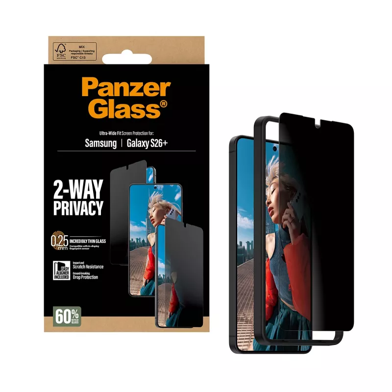 PanzerGlass® 2-weg privacy beeldschermbescherming Samsung Galaxy S26+ | Ultra-Wide Fit met EasyAligner