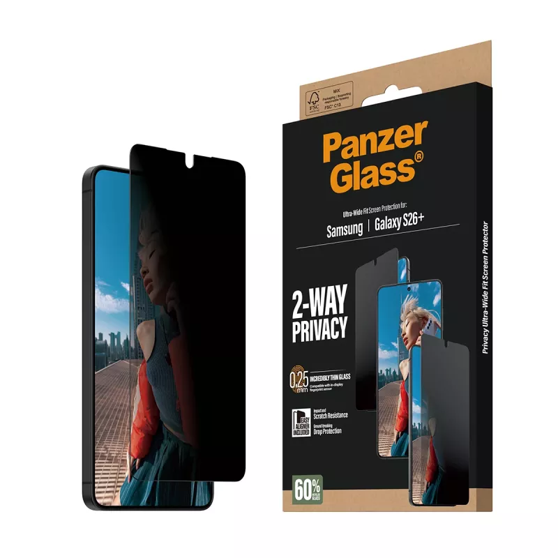 PanzerGlass® 2-weg privacy beeldschermbescherming Samsung Galaxy S26+ | Ultra-Wide Fit met EasyAligner