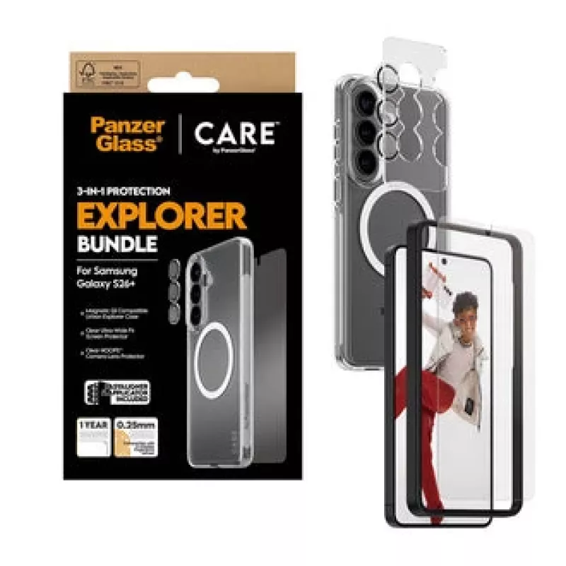 Displayscherm PanzerGlass CARE 3-in-1 voor Samsung Galaxy S Plus 2026 — PanzerGlass CARE set