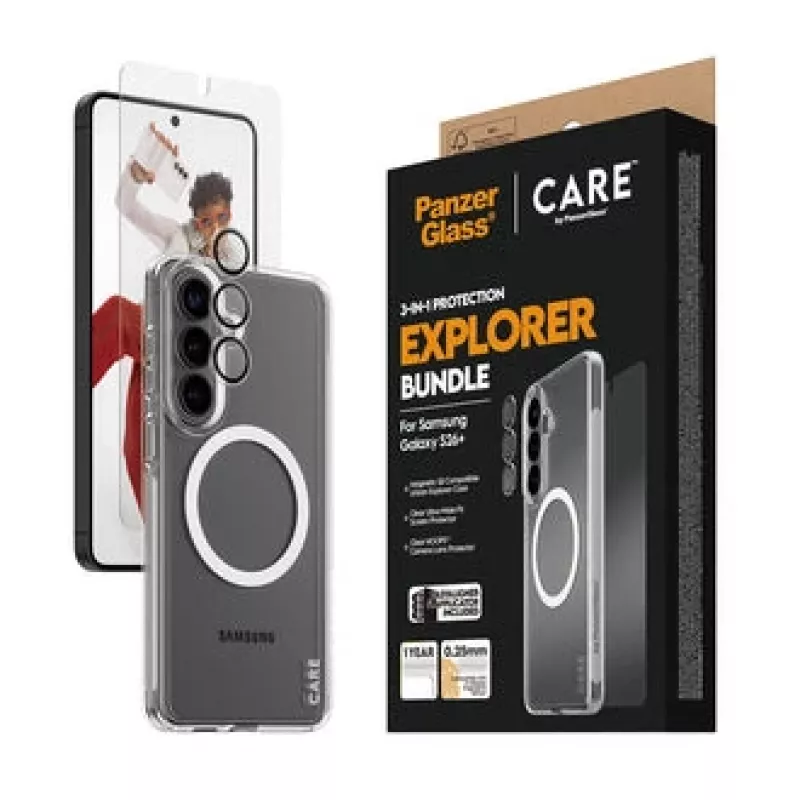 Displayscherm PanzerGlass CARE 3-in-1 voor Samsung Galaxy S Plus 2026 — PanzerGlass CARE set