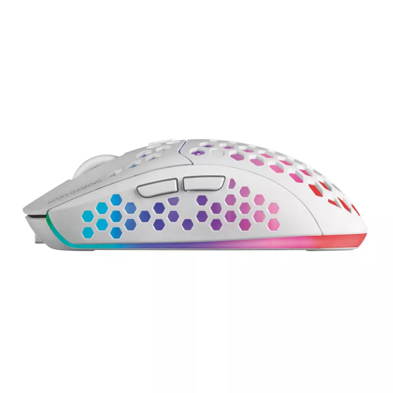 Mars Gaming MMW3W, draadloze gaming-muis, RGB Flow, ultralicht 79 g, 3200 DPI, wit