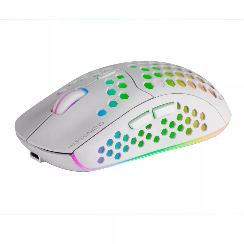 Mars Gaming MMW3W, draadloze gaming-muis, RGB Flow, ultralicht 79 g, 3200 DPI, wit