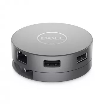 DELL Pro 7-in-1 USB-C Travel Hub - DA310, bedraad, USB 3.2 Gen 2 (3.1 Gen 2) Type-C, 10,100,1000 Mbit/s, zilver, 3840 x 2160 pixel, 1920 x 1080 pixel