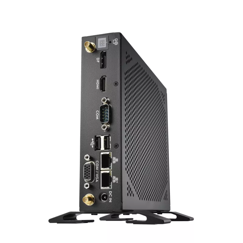 Shuttle XPC slanke barebone DS50U, Intel Celeron 7305, 2x LAN (1x 2.5Gbit, 1x 1Gbit), 1x COM, 1x HDMI, 1x DP, 1x VGA, ventilatorloos, continu gebruik 24/7