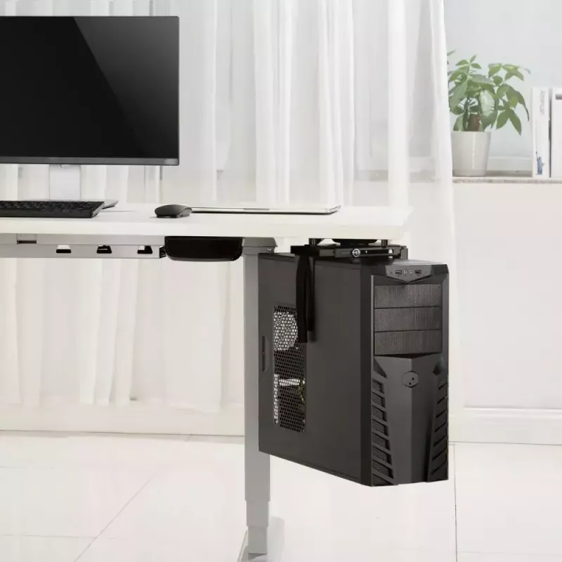Onderdesk computerhouder MACLEAN MC-885, verstelbaar, handmatige hoogteverstelling, voor maximaal 10 kg, zwart