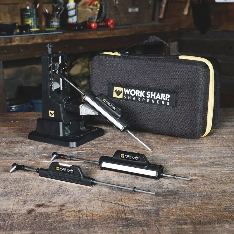 Durchzieh-messenslijper Work Sharp Precision Adjust Elite 09DX066 — verstelbare hoek, diamantstenen, lederafwerking, nylon etui